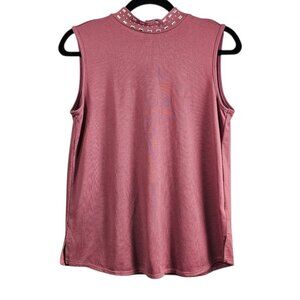 89th & Madison Embellished High Neck Sleeveless Mauve Tank Top